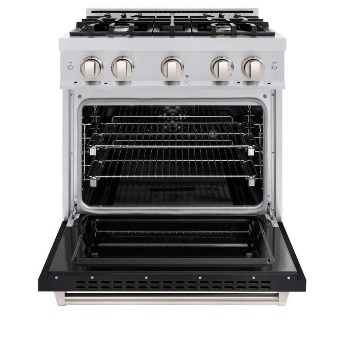 ZLINE 30 in. 4.2 cu. ft. Classic Dual Fuel Range with 4 Burner Gas Cooktop and Electric Convection Oven in Stainless Steel with Black Matte Door (CDR-BLM-30)