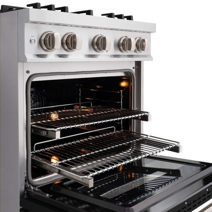 ZLINE 30 in. 4.2 cu. ft. Classic Dual Fuel Range with 4 Burner Gas Cooktop and Electric Convection Oven in Stainless Steel with Black Matte Door (CDR-BLM-30)