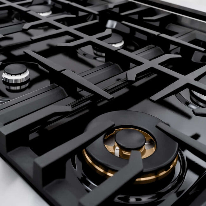 ZLINE 36 in. 5.2 cu. ft. Classic Gas Range with 6 Burner Cooktop and Convection Gas Oven in Stainless Steel with Black Matte Door (CGR-BLM-36)
