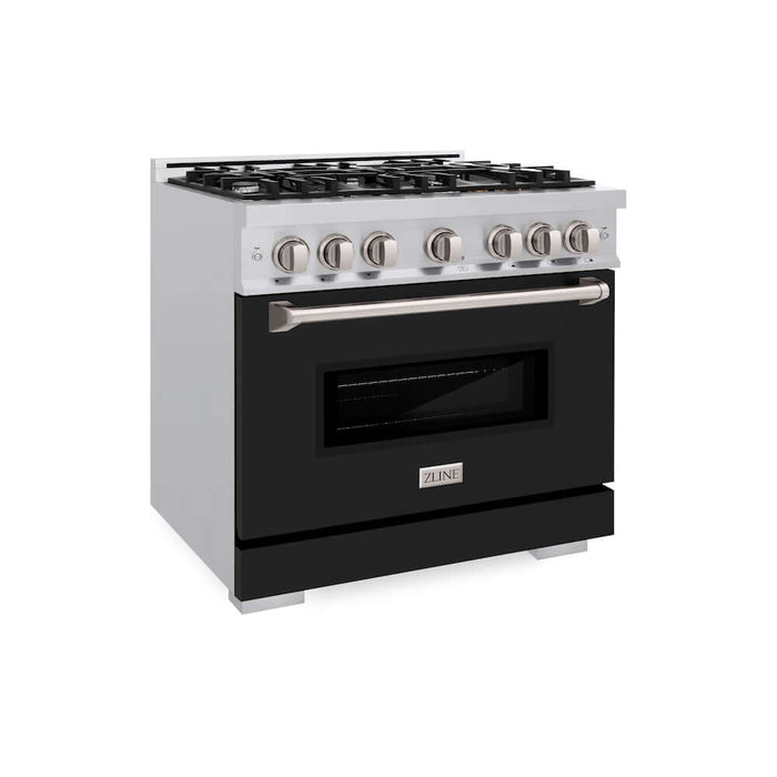 ZLINE 36 in. 5.2 cu. ft. Classic Gas Range with 6 Burner Cooktop and Convection Gas Oven in Stainless Steel with Black Matte Door (CGR-BLM-36)
