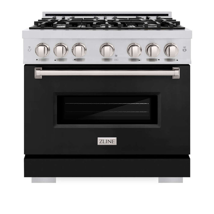 ZLINE 36 in. 5.2 cu. ft. Classic Dual Fuel Range with 6 Burner Gas Cooktop and Electric Convection Oven in Stainless Steel with Black Matte Door (CDR-BLM-36)