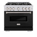 ZLINE 36 in. 5.2 cu. ft. Classic Dual Fuel Range with 6 Burner Gas Cooktop and Electric Convection Oven in Stainless Steel with Black Matte Door (CDR-BLM-36)