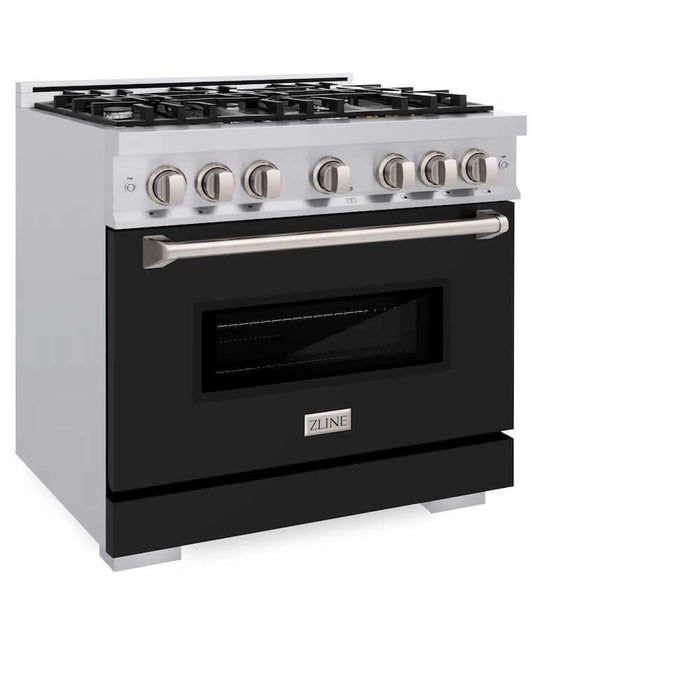 ZLINE 36 in. 5.2 cu. ft. Classic Dual Fuel Range with 6 Burner Gas Cooktop and Electric Convection Oven in Stainless Steel with Black Matte Door (CDR-BLM-36)