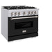 ZLINE 36 in. 5.2 cu. ft. Classic Dual Fuel Range with 6 Burner Gas Cooktop and Electric Convection Oven in Stainless Steel with Black Matte Door (CDR-BLM-36)
