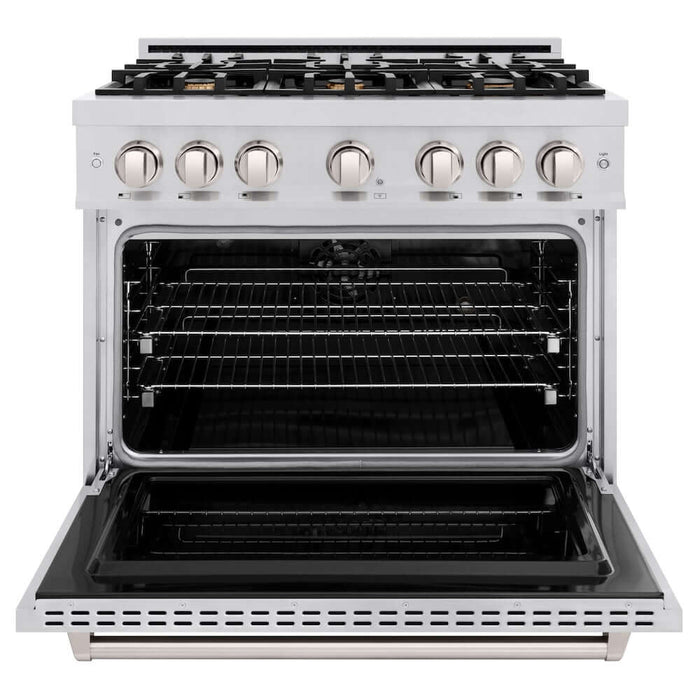 ZLINE 36 in. 5.2 cu. ft. Classic Dual Fuel Range with Gas Cooktop and Electric Convection Oven in Stainless Steel with 6 Brass Burners (CDR-BR-36)