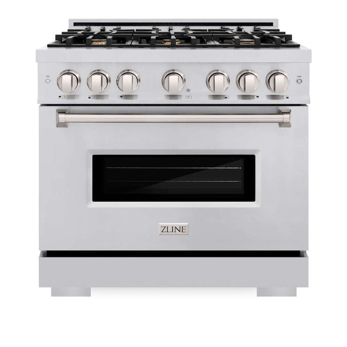 ZLINE 36 in. 5.2 cu. ft. Classic Dual Fuel Range with Gas Cooktop and Electric Convection Oven in Stainless Steel with 6 Brass Burners (CDR-BR-36)