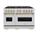 ZLINE Autograph Edition 48 in. 6.7 cu. ft. Classic Double Oven Dual Fuel Range with 8 Burner Gas Cooktop in Stainless Steel and Champagne Bronze Accents (CDRZ-48-CB)