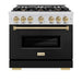ZLINE Autograph Edition 36 in. 5.2 cu. ft. Classic Dual Fuel Range with 6 Burner Gas Cooktop and Electric Convection Oven in Stainless Steel with Black Matte Door and Champagne Bronze Accents (CDRZ-BLM-36-CB)