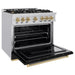 ZLINE Autograph Edition 36 in. 5.2 cu. ft. Classic Dual Fuel Range with 6 Burner Gas Cooktop and Electric Convection Oven in Stainless Steel with Black Matte Door and Champagne Bronze Accents (CDRZ-BLM-36-CB)