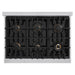 ZLINE Autograph Edition 36 in. 5.2 cu. ft. Classic Dual Fuel Range with 6 Burner Gas Cooktop and Electric Convection Oven in Stainless Steel with Black Matte Door and Champagne Bronze Accents (CDRZ-BLM-36-CB)