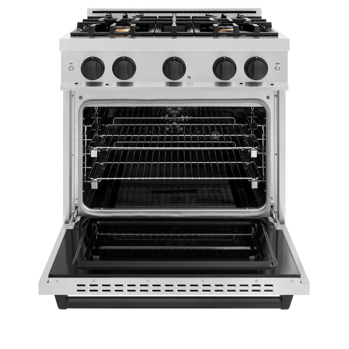 ZLINE Autograph Edition 30 in. 4.2 cu. ft. Classic Dual Fuel Range with 4 Burner Gas Cooktop and Electric Convection Oven in Stainless Steel with Matte Black Accents (CDRZ-30-MB)