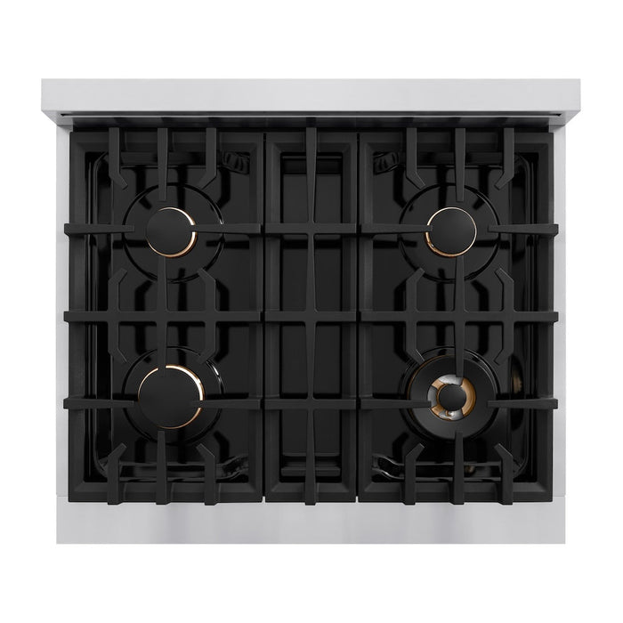 ZLINE Autograph Edition 30 in. 4.2 cu. ft. Classic Dual Fuel Range with 4 Burner Gas Cooktop and Electric Convection Oven in Stainless Steel with Matte Black Accents (CDRZ-30-MB)