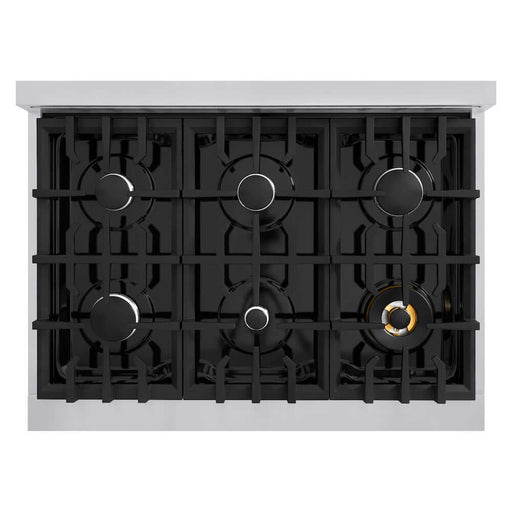 ZLINE 36 in. 5.2 cu. ft. Classic Dual Fuel Range with 6 Burner Gas Cooktop and Electric Convection Oven in Stainless Steel with White Matte Door (CDR-WM-36)