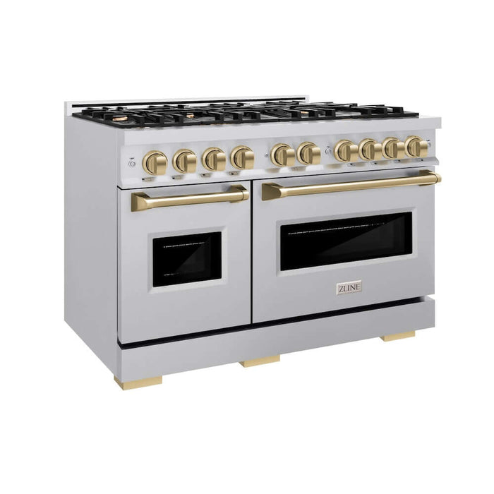 ZLINE Autograph Edition 48 in. 6.7 cu. ft. Classic Double Oven Gas Range with 8 Burner Cooktop in Stainless Steel and Champagne Bronze Accents (CGRZ-48-CB)