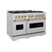 ZLINE Autograph Edition 48 in. 6.7 cu. ft. Classic Double Oven Gas Range with 8 Burner Cooktop in Stainless Steel and Champagne Bronze Accents (CGRZ-48-CB)