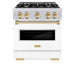ZLINE Autograph Edition 30 in. 4.2 cu. ft. Classic Gas Range with 4 Burner Cooktop and Convection Gas Oven in Stainless Steel with White Matte Door and Polished Gold Accents (CGRZ-WM-30-G)