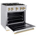 ZLINE Autograph Edition 30 in. 4.2 cu. ft. Classic Gas Range with 4 Burner Cooktop and Convection Gas Oven in Stainless Steel with White Matte Door and Champagne Bronze Accents (CGRZ-WM-30-CB)