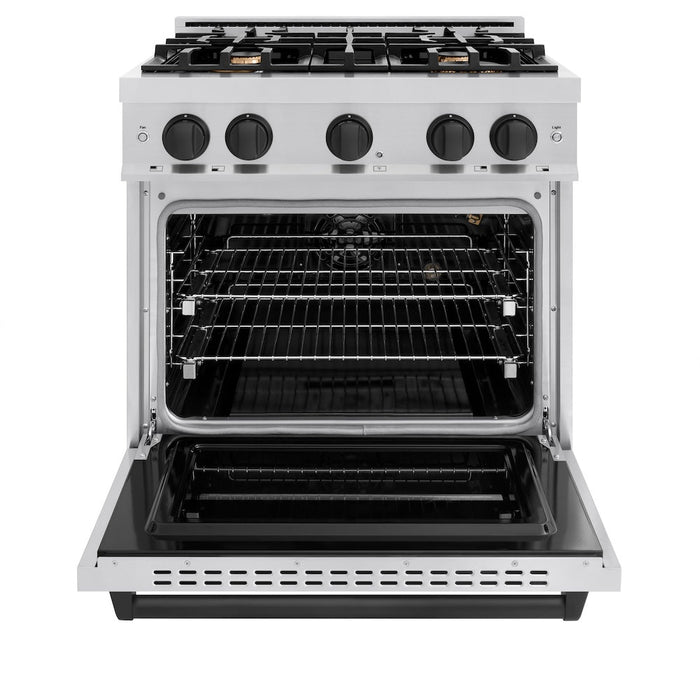 ZLINE Autograph Edition 30 in. 4.2 cu. ft. Classic Gas Range with 4 Burner Cooktop and Convection Gas Oven in Stainless Steel and Matte Black Accents (CGRZ-30-MB)