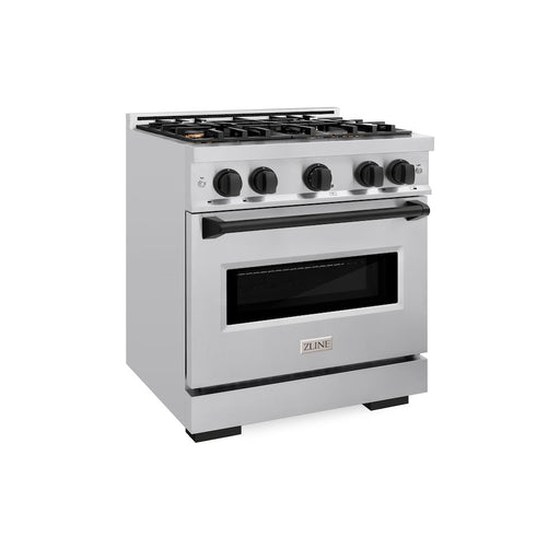 ZLINE Autograph Edition 30 in. 4.2 cu. ft. Classic Gas Range with 4 Burner Cooktop and Convection Gas Oven in Stainless Steel and Matte Black Accents (CGRZ-30-MB)