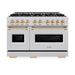 ZLINE Autograph Edition 48 in. 6.7 cu. ft. Classic Double Oven Gas Range with 8 Burner Cooktop in Stainless Steel and Polished Gold Accents (CGRZ-48-G)