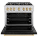 ZLINE Autograph Edition 36 in. 5.2 cu. ft. Classic Gas Range with 6 Burner Cooktop and Convection Gas Oven in Stainless Steel with Black Matte Door and Polished Gold Accents (CGRZ-BLM-36-G)