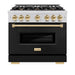 ZLINE Autograph Edition 36 in. 5.2 cu. ft. Classic Gas Range with 6 Burner Cooktop and Convection Gas Oven in Stainless Steel with Black Matte Door and Polished Gold Accents (CGRZ-BLM-36-G)