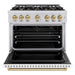 ZLINE Autograph Edition 36 in. 5.2 cu. ft. Classic Gas Range with 6 Burner Cooktop and Convection Gas Oven in Stainless Steel with White Matte Door and Champagne Bronze Accents (CGRZ-WM-36-CB)