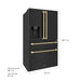 ZLINE Autograph Edition 36 in. 21.6 cu. ft Counter-Depth French Door Refrigerator with Water and Ice Dispenser in Fingerprint-Resistant Black Stainless Steel with Champagne Bronze Traditional Handles (RFMZ-W-36-BS-CB)