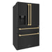 ZLINE Autograph Edition 36 in. 21.6 cu. ft Counter-Depth French Door Refrigerator with Water and Ice Dispenser in Fingerprint-Resistant Black Stainless Steel with Champagne Bronze Traditional Handles (RFMZ-W-36-BS-CB)
