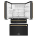 ZLINE Autograph Edition 36 in. 21.6 cu. ft. Counter-Depth French Door Refrigerator with Water and Ice Dispenser in Fingerprint-Resistant Black Stainless Steel with Champagne Bronze Helix Handles (RFMZ-W36-BS-KCB)