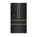 ZLINE Autograph Edition 36 in. 21.6 cu. ft. Counter-Depth French Door Refrigerator with Water and Ice Dispenser in Fingerprint-Resistant Black Stainless Steel with Champagne Bronze Helix Handles (RFMZ-W36-BS-KCB)