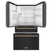 ZLINE Autograph Edition 36 in. 21.6 cu. ft. Counter-Depth French Door Refrigerator with Water and Ice Dispenser in Fingerprint-Resistant Black Stainless Steel with Polished Gold Helix Handles (RFMZ-W-36-BS-KG)