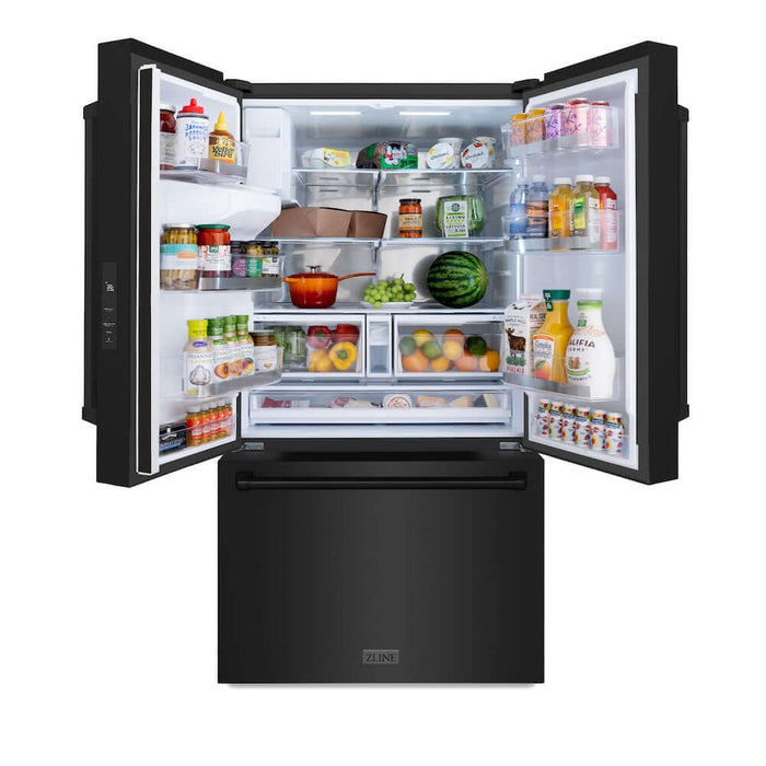 ZLINE 36 in. 28.9 cu. ft. Standard-Depth French Door External Water Dispenser Refrigerator with Dual Ice Maker in Fingerprint-Resistant Black Stainless Steel (RSM-W-36-BS)