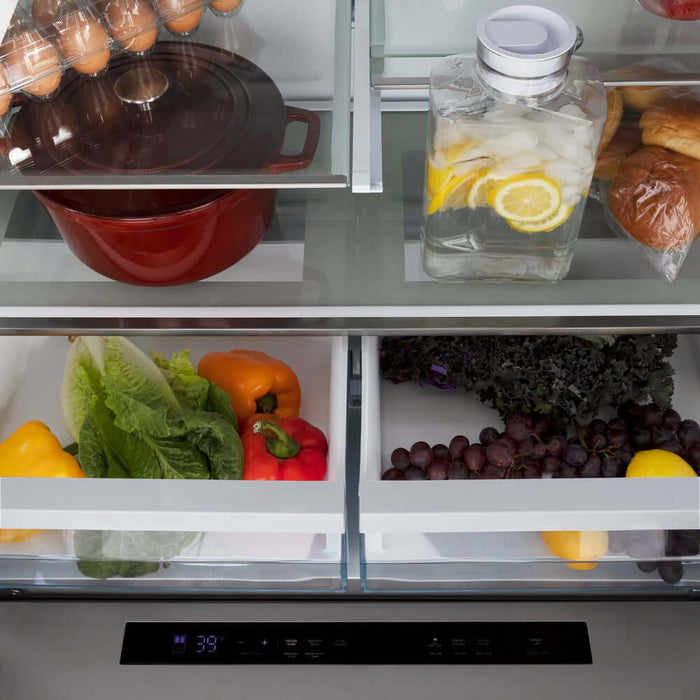 ZLINE 36 in. 21.6 cu. ft. Counter-Depth French Door Refrigerator with Water and Ice Dispenser with Extra Water Filter in Fingerprint-Resistant Stainless Steel (RFM-W-WF-36)