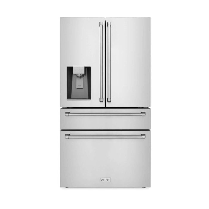 ZLINE 36 in. 21.6 cu. ft. Counter-Depth French Door Refrigerator with Water and Ice Dispenser with Extra Water Filter in Fingerprint-Resistant Stainless Steel (RFM-W-WF-36)