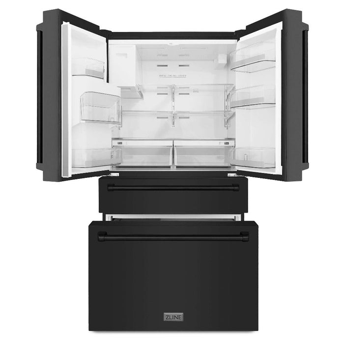 ZLINE 36 in. 21.6 cu. ft. Counter-Depth French Door Refrigerator with Water and Ice Dispenser with Extra Water Filter in Fingerprint-Resistant Black Stainless Steel (RFM-W-WF-36-BS)
