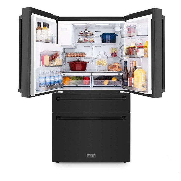 ZLINE 36 in. 21.6 cu. ft. Counter-Depth French Door Refrigerator with Water and Ice Dispenser with Extra Water Filter in Fingerprint-Resistant Black Stainless Steel (RFM-W-WF-36-BS)