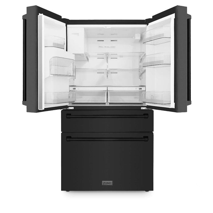 ZLINE 36 in. 21.6 cu. ft. Counter-Depth French Door Refrigerator with Water and Ice Dispenser with Extra Water Filter in Fingerprint-Resistant Black Stainless Steel (RFM-W-WF-36-BS)