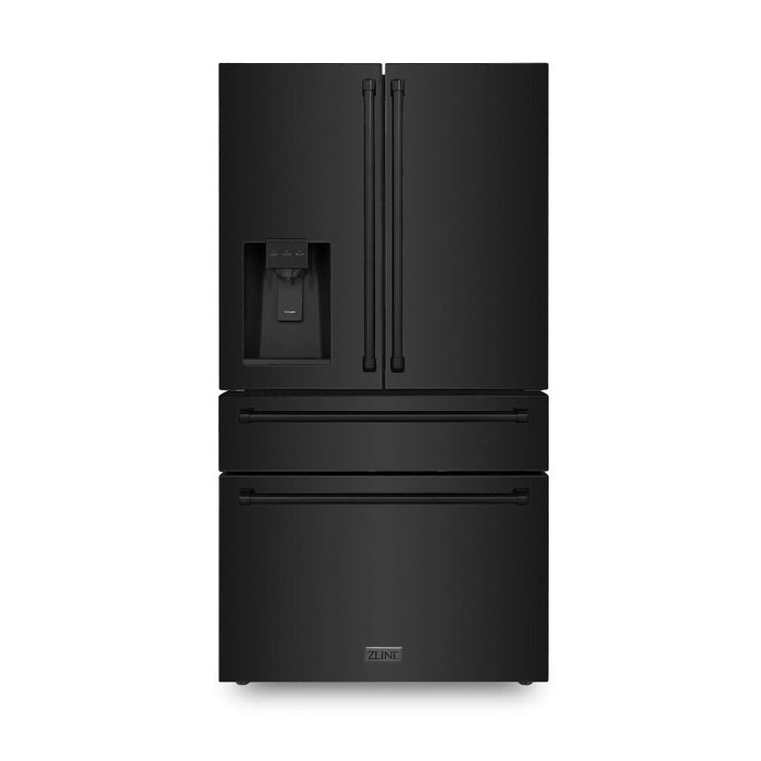 ZLINE 36 in. 21.6 cu. ft. Counter-Depth French Door Refrigerator with Water and Ice Dispenser with Extra Water Filter in Fingerprint-Resistant Black Stainless Steel (RFM-W-WF-36-BS)