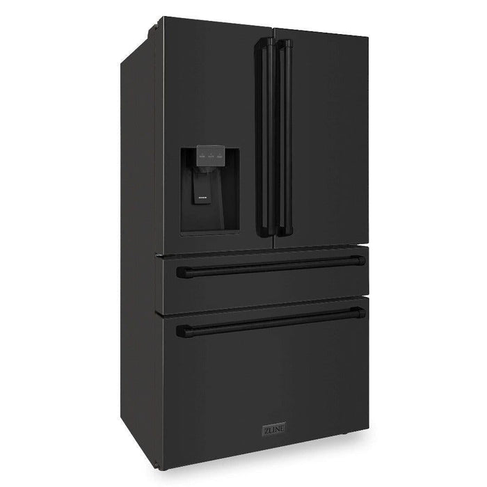 ZLINE 36 in. 21.6 cu. ft. Counter-Depth French Door Refrigerator with Water and Ice Dispenser with Extra Water Filter in Fingerprint-Resistant Black Stainless Steel (RFM-W-WF-36-BS)