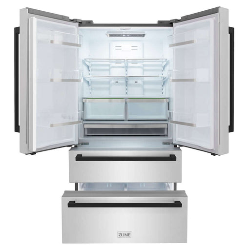 ZLINE Autograph Edition 36 in. 22.5 cu. ft. Counter-Depth French Door Refrigerator with Ice Maker in Fingerprint-Resistant Stainless Steel with Matte Black Modern Handles (RFMZ-36-FMB)