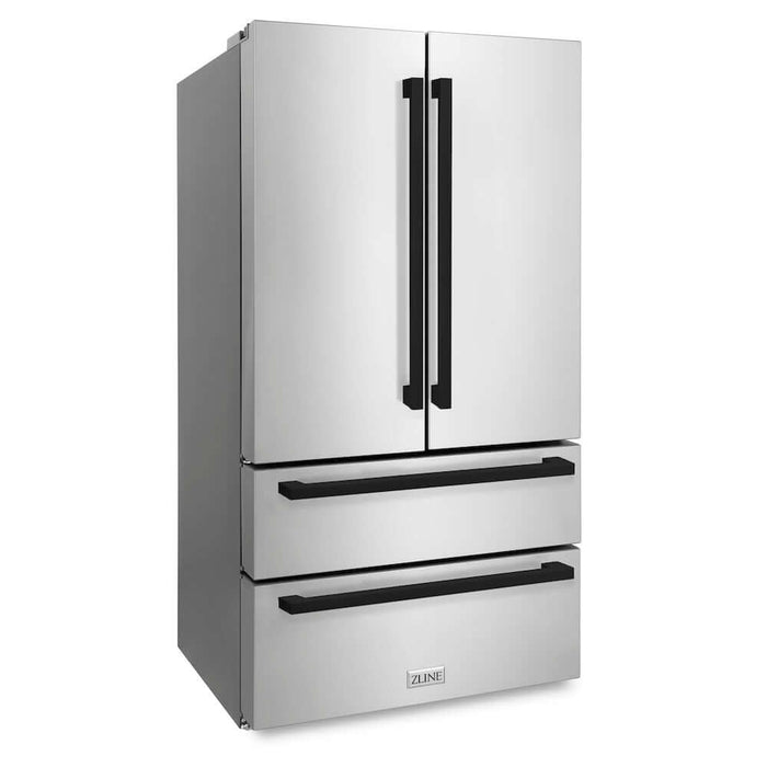 ZLINE Autograph Edition 36 in. 22.5 cu. ft. Counter-Depth French Door Refrigerator with Ice Maker in Fingerprint-Resistant Stainless Steel with Matte Black Modern Handles (RFMZ-36-FMB)
