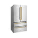 ZLINE Autograph Edition 36 in. 22.5 cu. ft. Counter-Depth French Door Refrigerator with Ice Maker in Fingerprint-Resistant Stainless Steel and Polished Gold Helix Handles (RFMZ-36-KG)