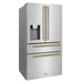 ZLINE Autograph Edition 36 in. 21.6 cu. ft. Counter-Depth French Door Refrigerator with Water and Ice Dispenser in Fingerprint-Resistant Stainless Steel with Champagne Bronze Helix Handles (RFMZ-W-36-KCB)
