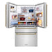 ZLINE Autograph Edition 36 in. 21.6 cu. ft. Counter-Depth French Door Refrigerator with Water and Ice Dispenser in Fingerprint-Resistant Stainless Steel with Polished Gold Helix Handles (RFMZ-W-36-KG)