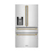 ZLINE Autograph Edition 36 in. 21.6 cu. ft. Counter-Depth French Door Refrigerator with Water and Ice Dispenser in Fingerprint-Resistant Stainless Steel with Polished Gold Helix Handles (RFMZ-W-36-KG)