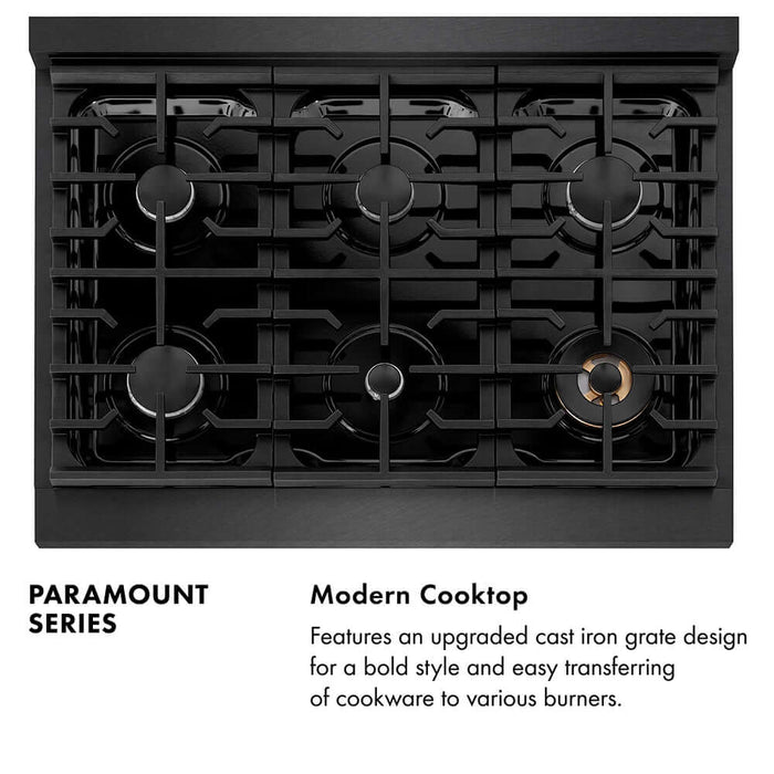 ZLINE 36 in. 5.2 cu. ft. Paramount Dual Fuel Range with 6 Burner Gas Cooktop and Electric Convection Oven in Black Satin Stainless Steel (SDRBS-36)