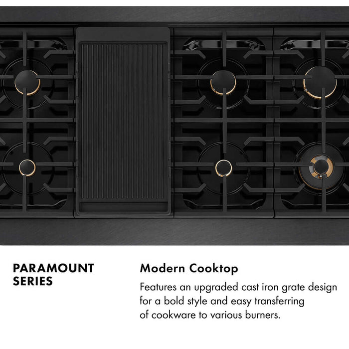 ZLINE Autograph Edition 48 in. 6.7 cu. ft. Paramount Double Oven Gas Range with 8 Burner Cooktop in Black Satin Stainless Steel and Polished Gold Accents (SGRBSZ-48-G)