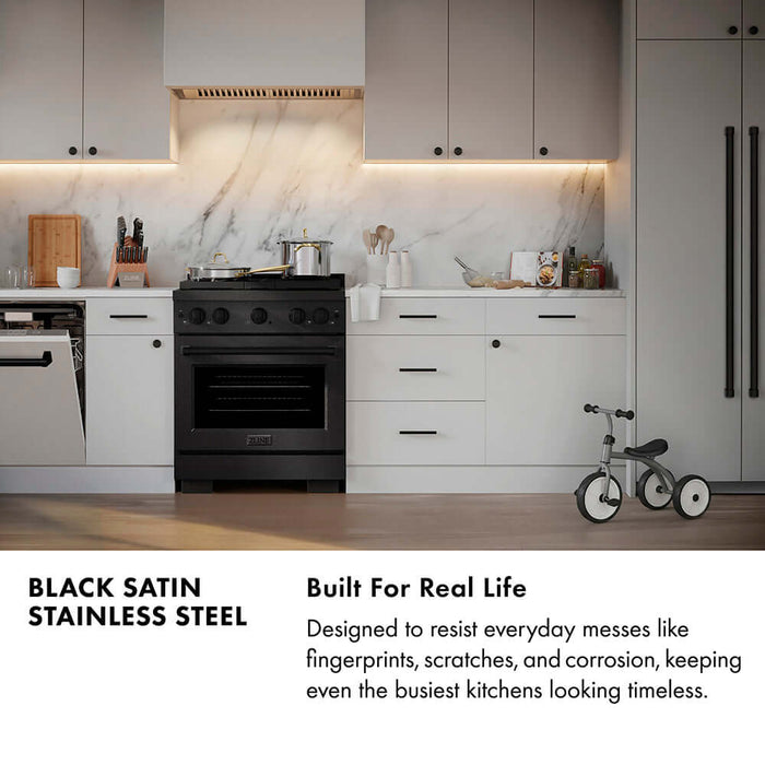 ZLINE Autograph Edition 36 in. 5.2 cu. ft. Paramount Dual Fuel Range with 6 Burner Gas Cooktop and Electric Convection Oven in Black Satin Stainless Steel with Champagne Bronze Accents (SDRBSZ-36-CB)