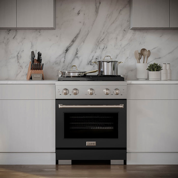 ZLINE 30 in. 4.2 cu. ft. Paramount Gas Range with 4 Burner DuoPro™ Cooktop and Convection Gas Oven with Black Matte Door (PSGR-BLM-30)
